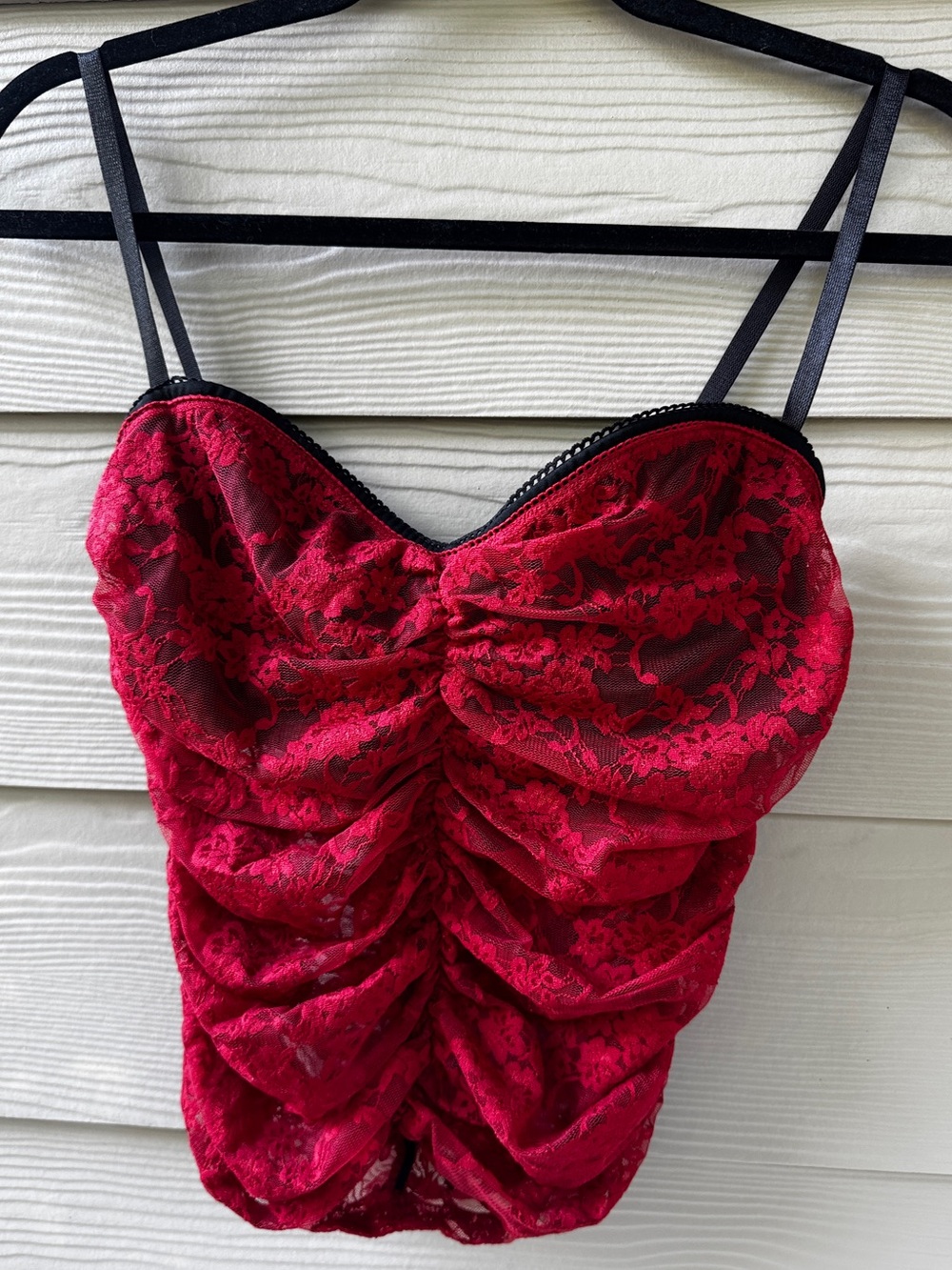 Red Lace Ruched Cami Top size large romantic gothic steampunk